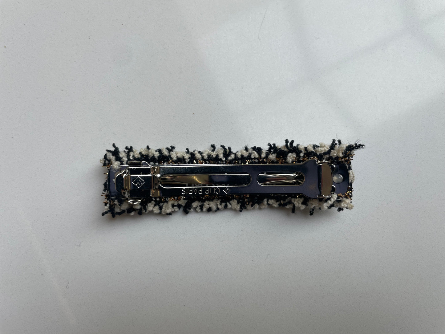 8.5cm - Handmade Tweed Hair Clip, Black & Gold Barrette, Elegant Hair Accessory, French Style,Wedding,Anniversary Gift,Durable Metal Clip, Hair pin