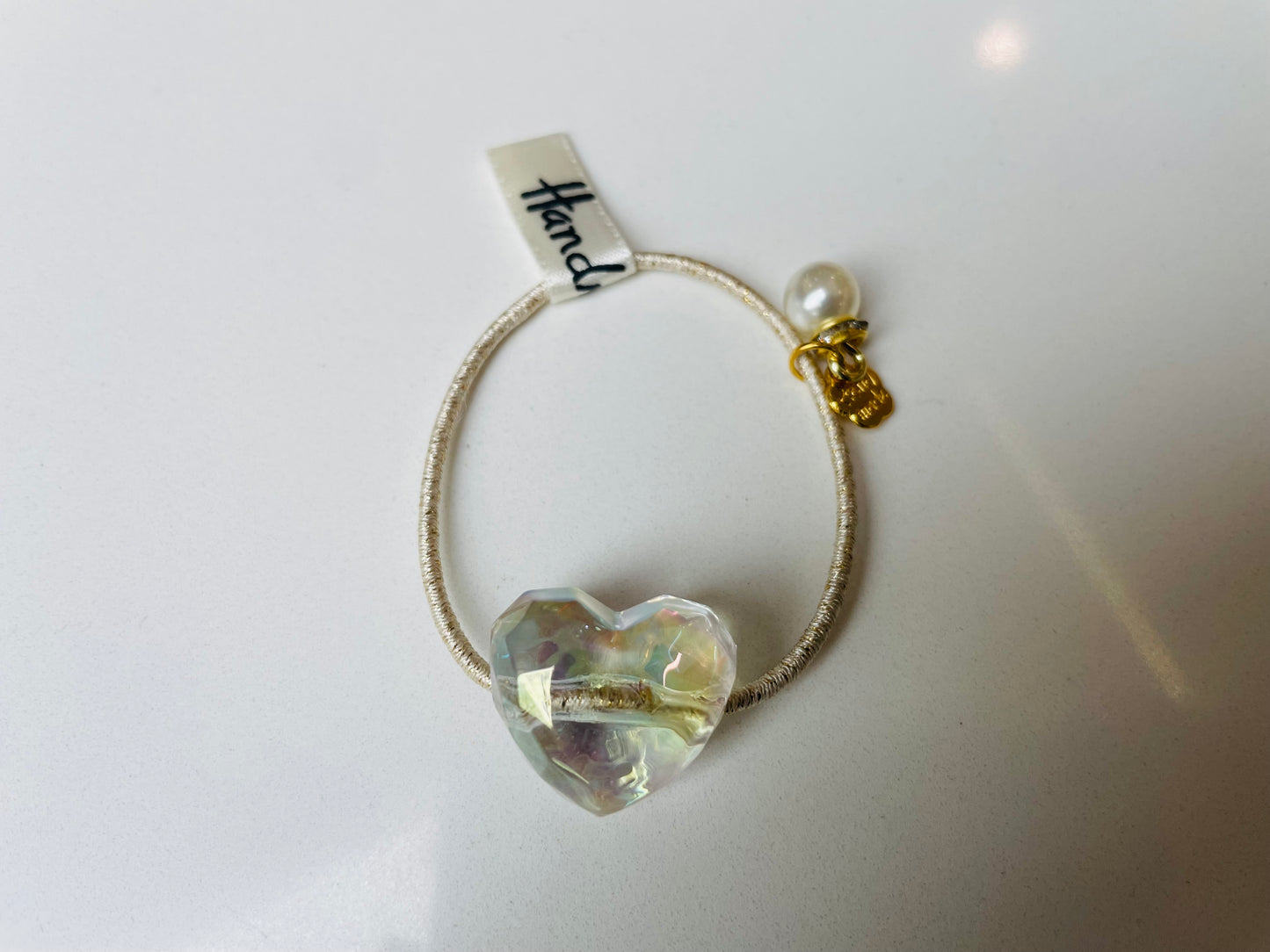 8cm - Handmade Crystal Heart or Star or flower Hair Tie - Elegant Gold and Pearl Accents for Everyday Use