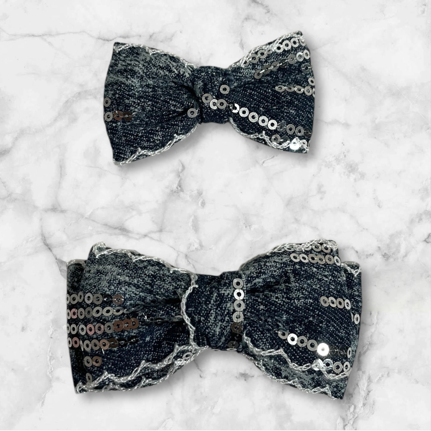 ✨ Mom & Me Matching Denim Sequin Hair Clip Set | Handmade Mommy-Daughter Bow ✨