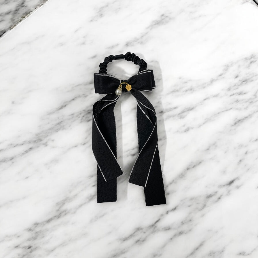 Lovely Ribbon Hair Tie with Pearl Charm – Handmade, Soft & Sweet