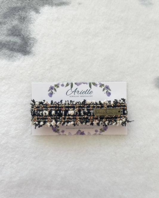 8.5cm - Handmade Tweed Hair Clip, Black & Gold Barrette, Elegant Hair Accessory, French Style,Wedding,Anniversary Gift,Durable Metal Clip, Hair pin