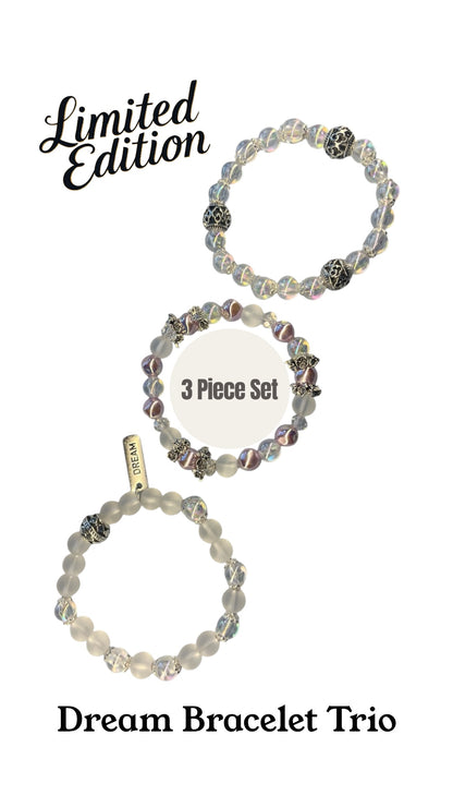 Dream Bracelet Trio – Handmade Beaded Bracelet 3 Piece Set | Iridescent Glass & Matte Frost Beads | Layered Stack Jewelry Gift for Women / 드림 브레이슬릿 트리오 – 핸드메이드 비즈 팔찌 3종 세트 | 오로라 글라스 & 매트 비즈 레이어드 세트