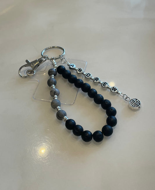 ✨ Personalized Natural Stone Phone Strap for Men | Custom Name Beaded Keychain 🔗 / ✨ 천연석 남성용 핸드폰 스트랩 🔗 | 이름 각인 맞춤 키링