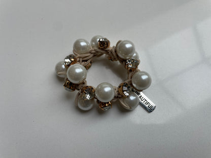 6cm - Elegant Handmade Pearl Hair Tie with Crystal Accents, Stretchy Elastic Hair Accessory, Chic and Stylish Hair Band, Perfect for Any Occasion