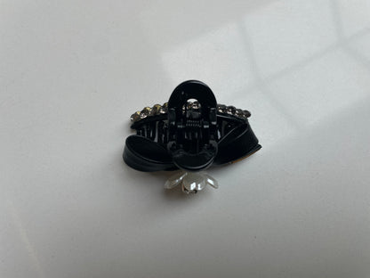 5cm - Handmade Black Bow Hair Clip with White Flower Accent,&nbsp;Elegant Hair Accessory with Crystal Rhinestones,&nbsp;Luxury Hair Claw Clip for Everyday and Special Occasions