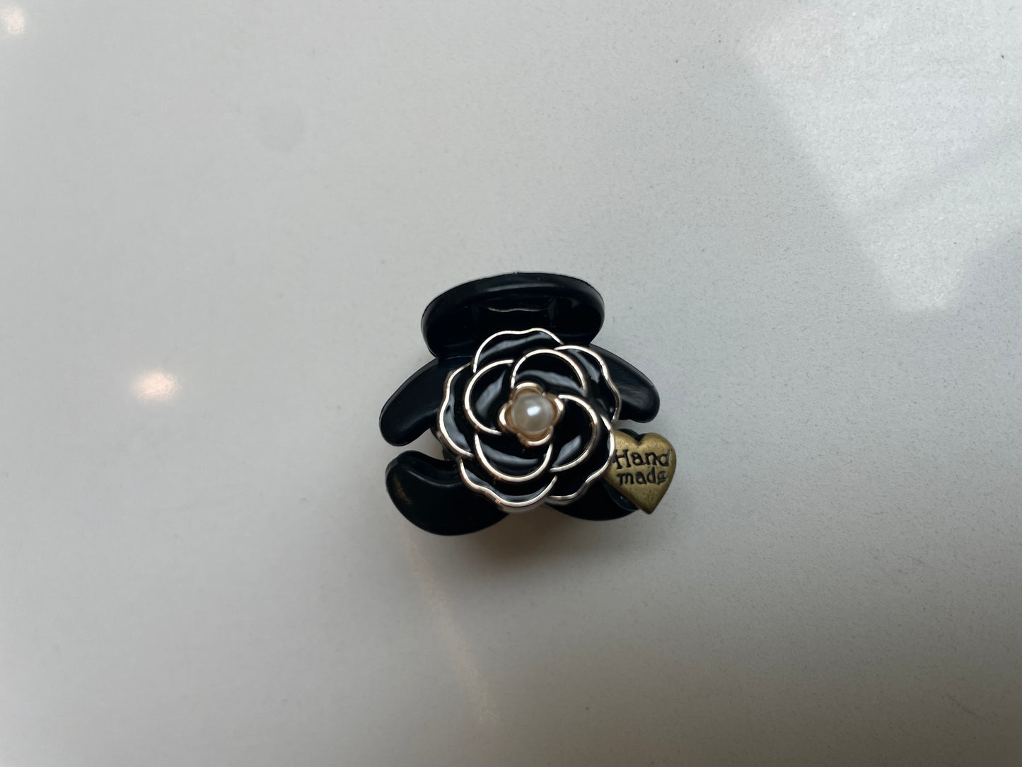 3cm - Elegant Handmade Black Rose Hair Clip, Classic Pearl Accent, Crystal Detail, Stylish Accessory for Women and Girls