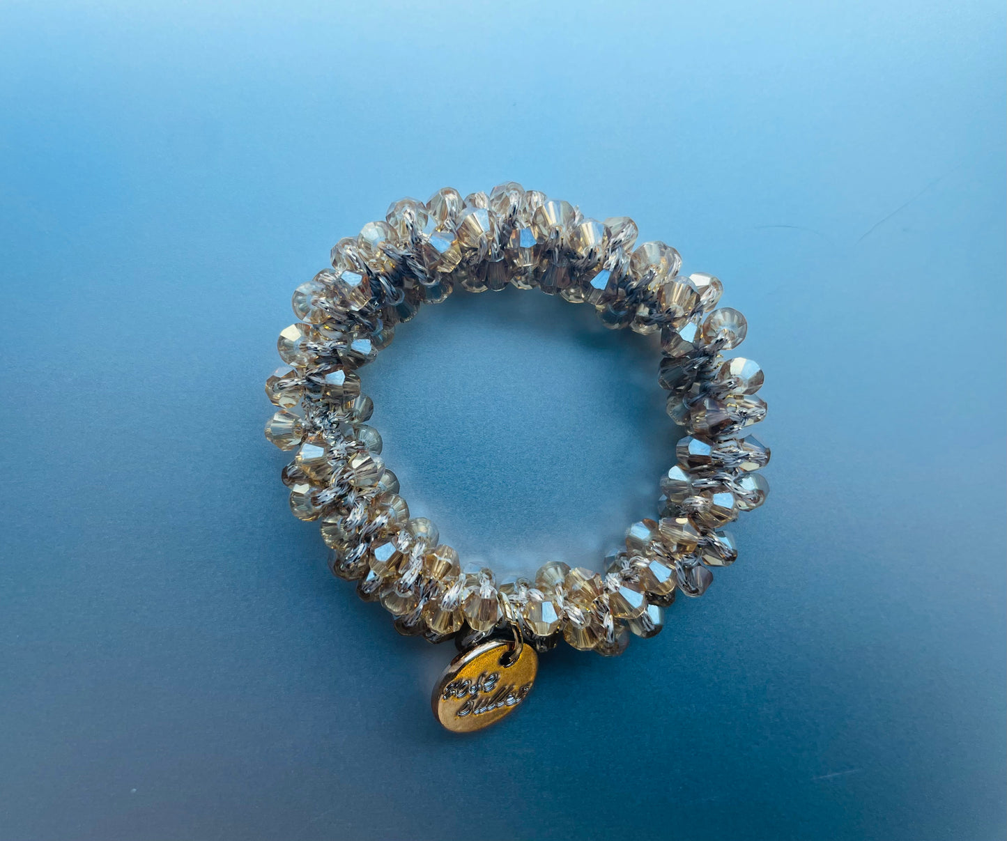 6cm - Crystal Beaded Elastic Bracelet with Charm, Ponytail Hair tie, Handmade Jewelry, Elegant Women’s Accessory, Gold Accented, Perfect for Gifts and Everyday Wear