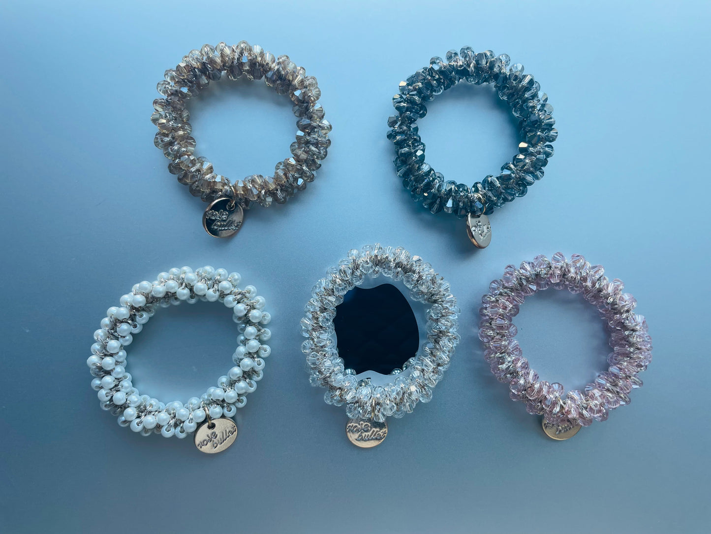 6cm - Crystal Beaded Elastic Bracelet with Charm, Ponytail Hair tie, Handmade Jewelry, Elegant Women’s Accessory, Gold Accented, Perfect for Gifts and Everyday Wear