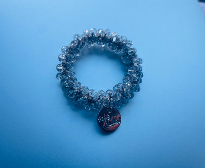 6cm - Crystal Beaded Elastic Bracelet with Charm, Ponytail Hair tie, Handmade Jewelry, Elegant Women’s Accessory, Gold Accented, Perfect for Gifts and Everyday Wear