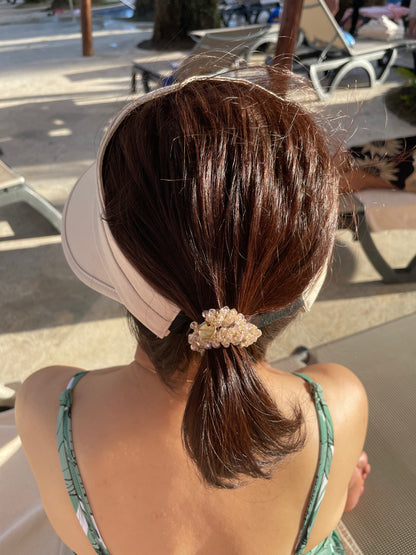 6cm - Crystal Beaded Elastic Bracelet with Charm, Ponytail Hair tie, Handmade Jewelry, Elegant Women’s Accessory, Gold Accented, Perfect for Gifts and Everyday Wear