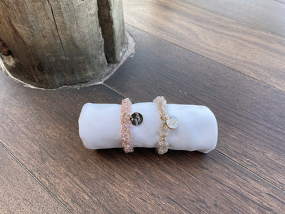 6cm - Crystal Beaded Elastic Bracelet with Charm, Ponytail Hair tie, Handmade Jewelry, Elegant Women’s Accessory, Gold Accented, Perfect for Gifts and Everyday Wear