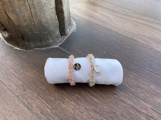 6cm - Crystal Beaded Elastic Bracelet with Charm, Ponytail Hair tie, Handmade Jewelry, Elegant Women’s Accessory, Gold Accented, Perfect for Gifts and Everyday Wear