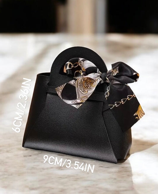 Elegant Mini Handbag with Bow Accent, Black and Sky Blue Faux Leather Purse for Women, Compact and Stylish Gift for Any Occasion, Small Tote Bag with Handle