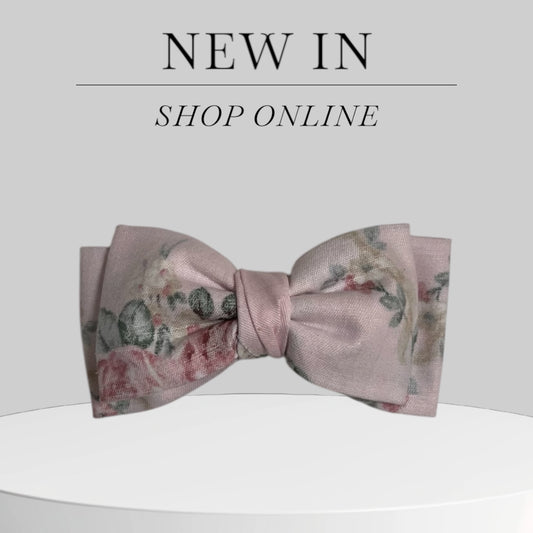 Romantic Pink Floral Bow Hair Clip – Handmade Cotton Barrette