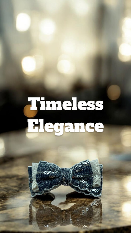Handmade Sequin Denim Bow Hair Clip – Elegant & Feminine Vintage Glam Style
