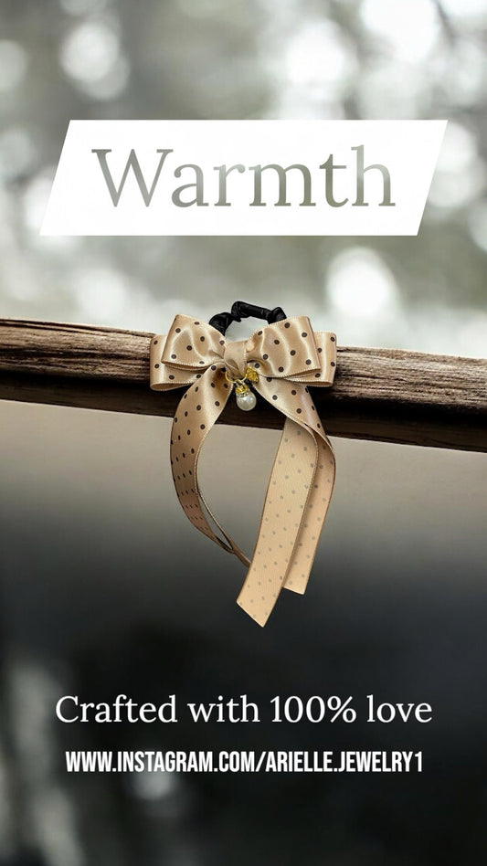 🎀✨ Pearl Charm Polka Dot Ribbon Hair Tie | Elegant Handmade Ponytail Holder ✨🎀