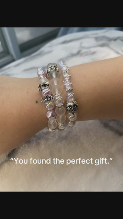 Dream Bracelet Trio – Handmade Beaded Bracelet 3 Piece Set | Iridescent Glass & Matte Frost Beads | Layered Stack Jewelry Gift for Women / 드림 브레이슬릿 트리오 – 핸드메이드 비즈 팔찌 3종 세트 | 오로라 글라스 & 매트 비즈 레이어드 세트