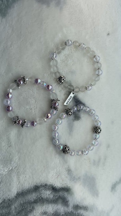 Dream Bracelet Trio – Handmade Beaded Bracelet 3 Piece Set | Iridescent Glass & Matte Frost Beads | Layered Stack Jewelry Gift for Women / 드림 브레이슬릿 트리오 – 핸드메이드 비즈 팔찌 3종 세트 | 오로라 글라스 & 매트 비즈 레이어드 세트